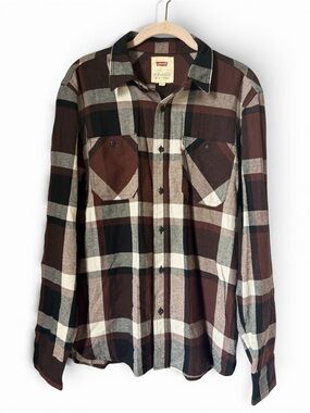 Levi's Brown & Black Plaid Button Up Long Sleeve Flannel Shirt 100% Cotton Small